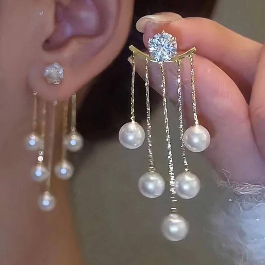 925 Silver Needle Korean Fashion Pearl Tassel Earrings For Women Jewelry Trending New Luxury Women's Zircon Pearl Earrings