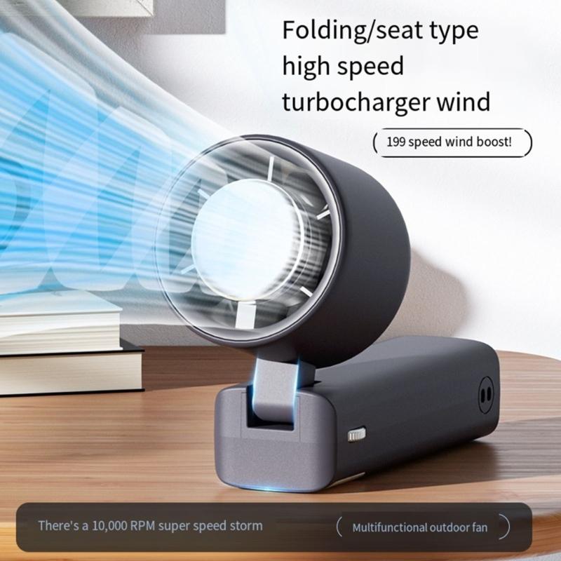 Multifuntional LED Display Fan Efficient Cooling Fan Quiet Powerful Fan 3000mAh Battery ABS Texture for Outdoor Travel