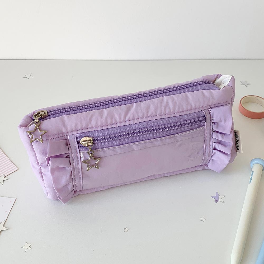 Ins Casual Style Ruffle Pencil Case Aesthetic Multi-Layer Large Capacity Stationery Organizer for School Simplicity Pen Bag