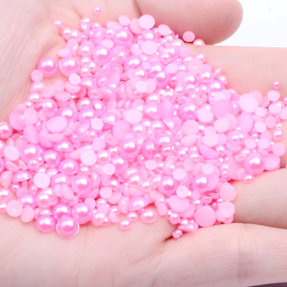 9mm Flat-back Half-round Pearl Beads - 100 Pcs for DIY Phone Case Decoration