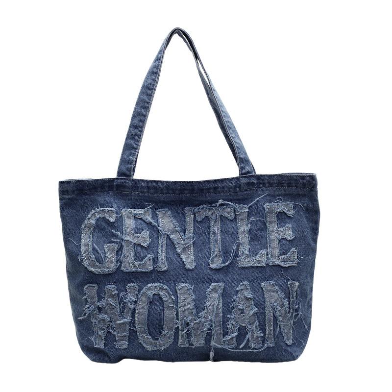 Denim large capacity tote bag women's 2025 temperament retro casual class commuter shoulder crossbody armpit bag