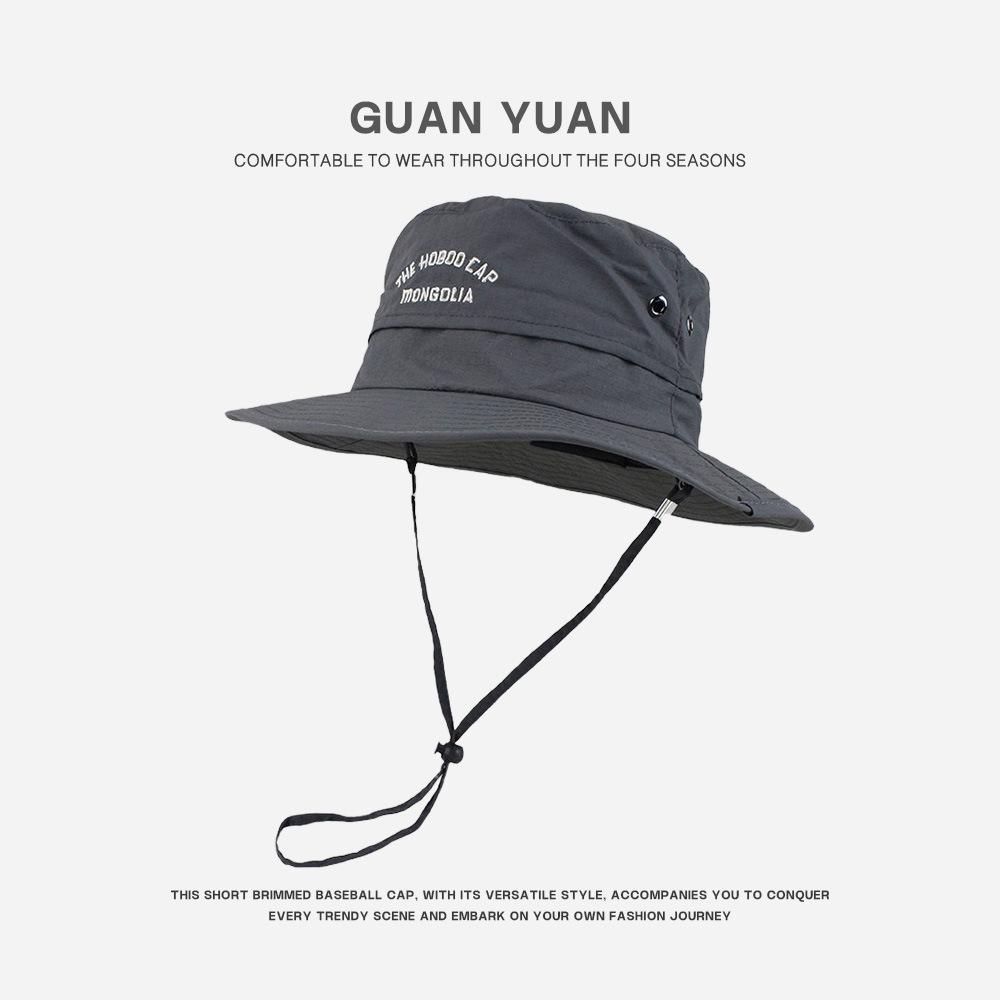 

Unisex Wide Brim Bucket Hat Quick Dry Breathable Embroidered Adjustable Chin Strap Outdoor Sun Protection Hat for Men Women 55-60 темно-сірий колір