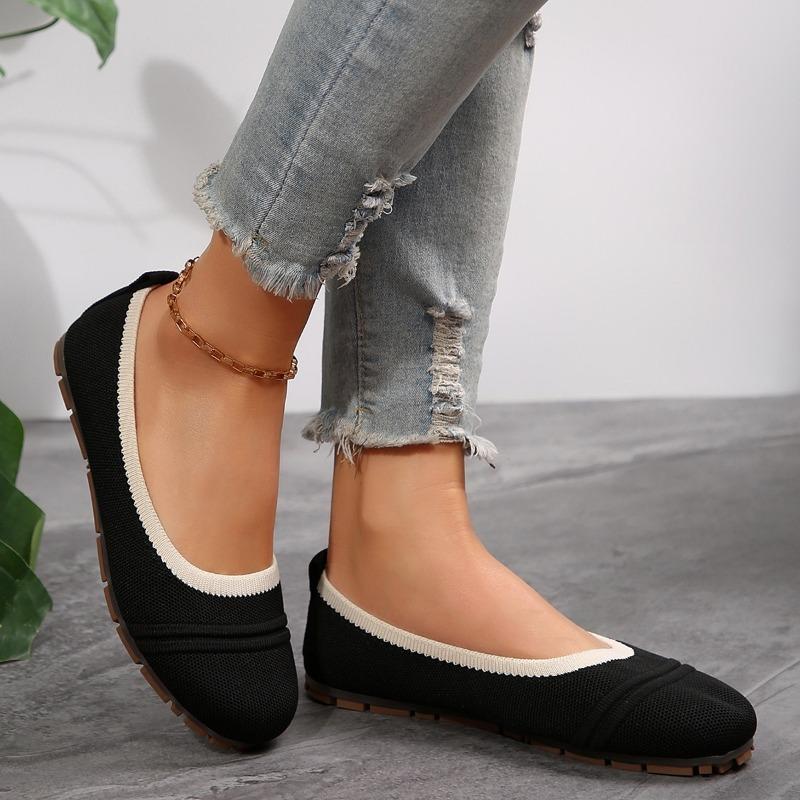 Women's Round Toe Ballet Flats, Soft Knit Slip-On Shoes, Comfortable Casual Flats for Pregnant Women, Plus Size Footwear