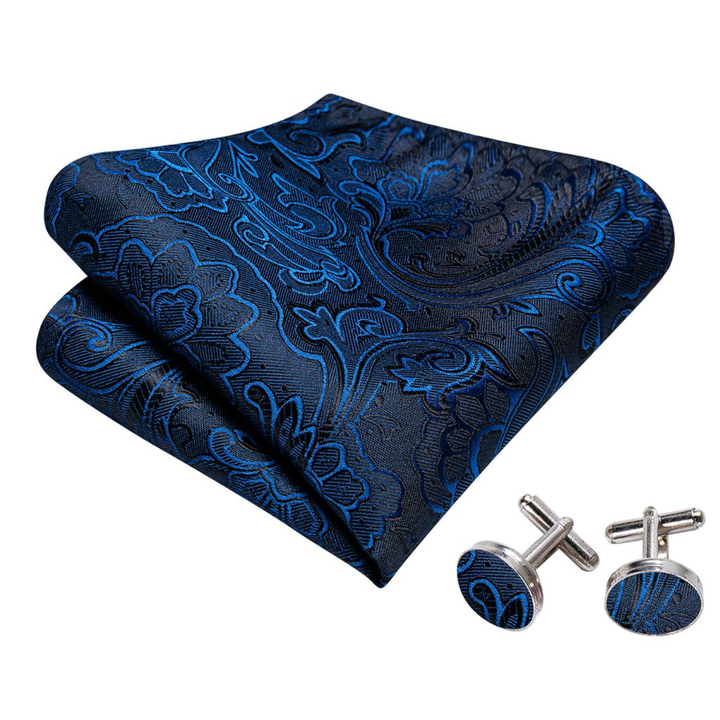 Barry.Wang Herren-Krawatten-Set aus gewebtem Satin, Jacquare-Seide, florales Fliege-Einstecktuch-Manschettenknopf-Set