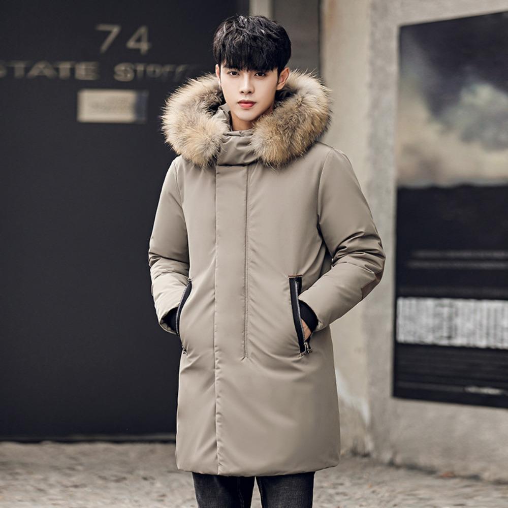 Winter new down jacket men's medium and long hooded raccoon fur collar fashion duck down thermal top jacket men