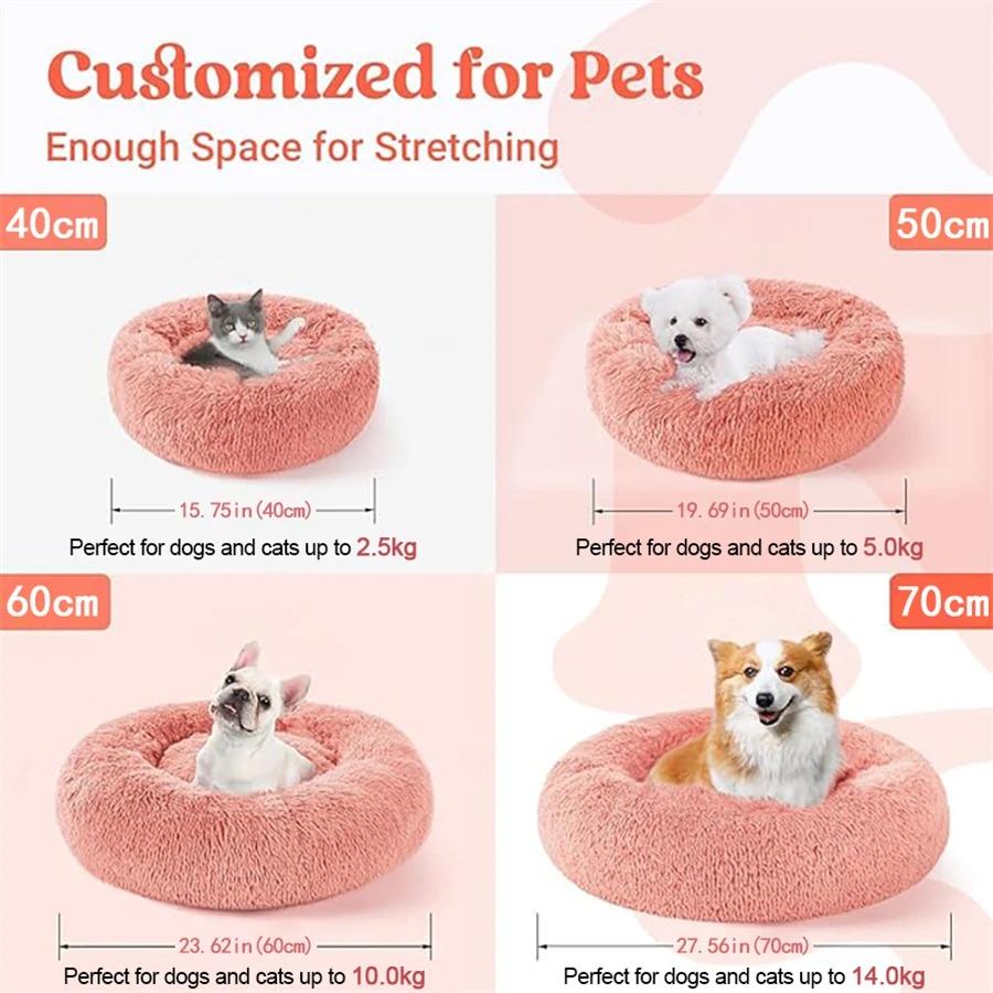 Soft Pet Cat Bed Pad Plush Warm Faux Fur Dog Calm Bed Donut Round Bed Comfortable Sleeping Washable for Small Medium Dog and Cat