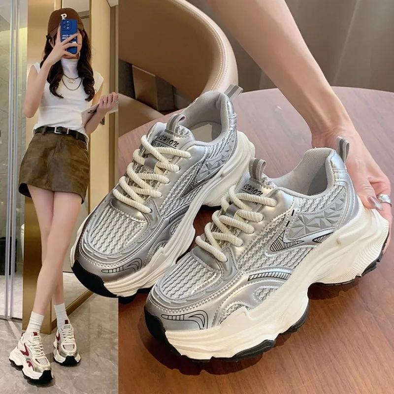 Sneakers da Donna con Lacci Incrociati Moda Scarpe con Zeppa Spessa Scarpe Casual Comode da Donna Ballerine Tenis Feminino Sneakers D444