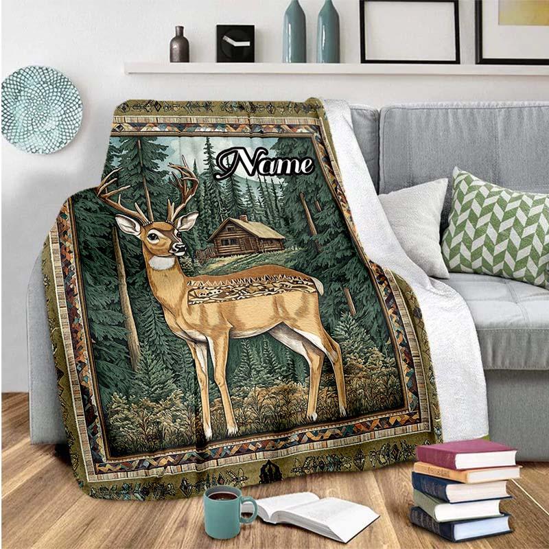 Elk And Cabin Customize Your Name Outdoor Blanket Suitable For All Seasons Comfortable And Warm Soft Blanket Suitable For Travel Gifts For Relatives