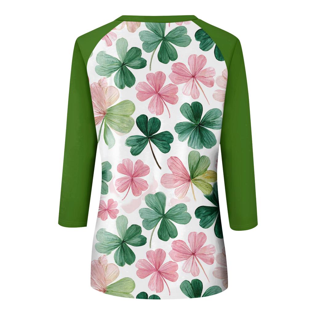 Women's St. Patrick's Day Print Round Neck Three-Quarter Sleeve Top