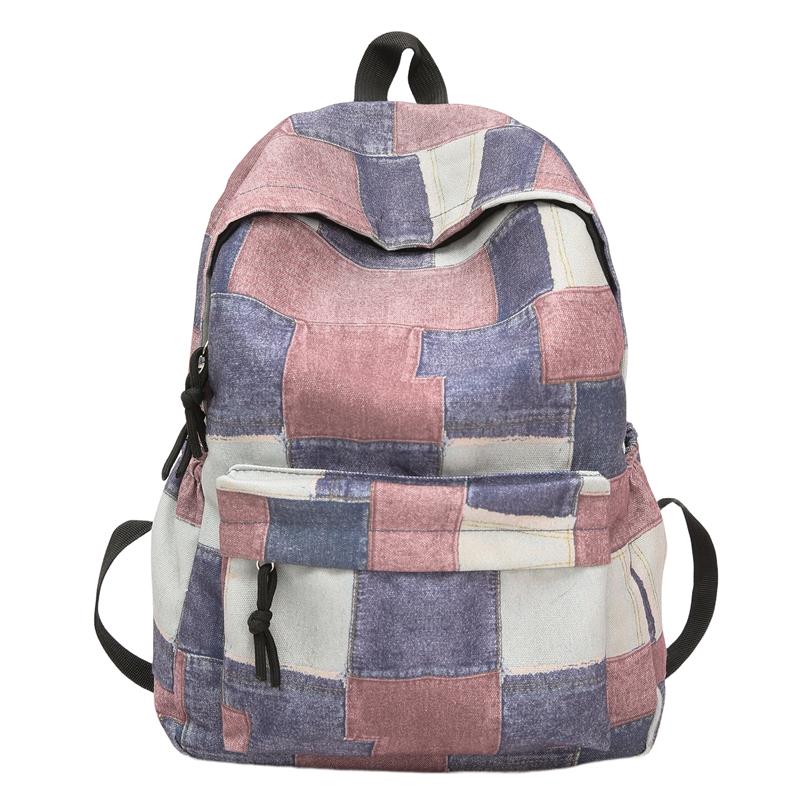 Student Schoolbag Contrast Color Women's Denim Backpack Large Capacity Backpack