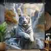 White Tiger Animal Printed Shower Curtain Cool Majestic Wildlife Artwork For Modern Bathroom Decor