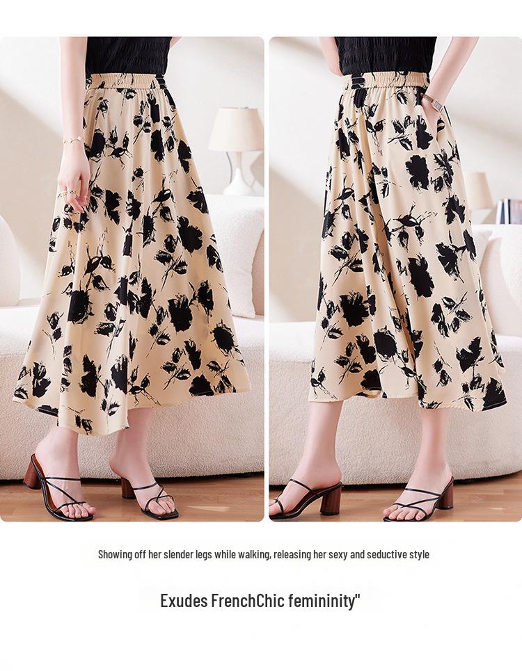 Damen Chiffon Blumen A-Linien Rock - Stilvoller Sommer Elastischer Bund Überwurf