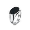 Men's Titanium Steel Black Gem Ring - Artistic Retro Hip Hop Non-Fading Jewelry