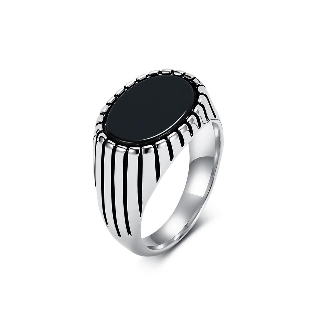 Men's Titanium Steel Black Gem Ring - Artistic Retro Hip Hop Non-Fading Jewelry