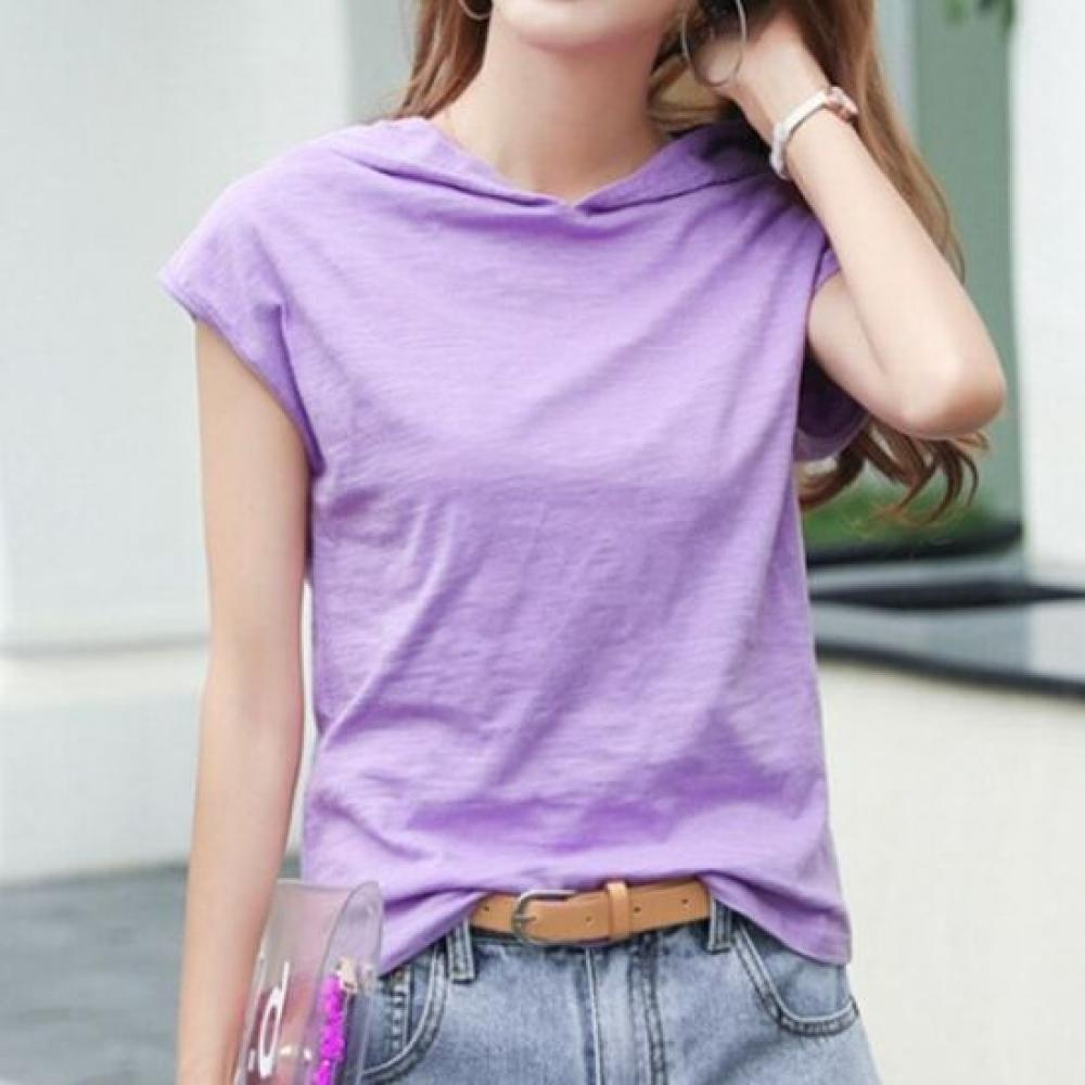 Navava Women Thin Plain Daily Cap Sleeve Hoodie T shirT nT2773
