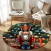 Handmade Style Round Christmas Multicolor Area Rug, Non-Slip Floor Mat for Hallway