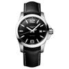 Seria CONQUEST Ceas Unisex Swiss cu Mecanism Quartz 41mm Cadran Negru Carcasă din Oțel Inoxidabil Curea din Piele L3.759.4583