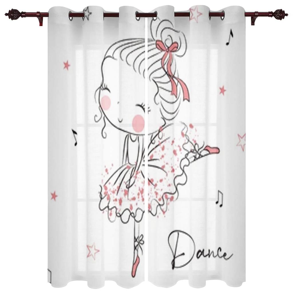 Cute Girl with Ballerina Window Curtain for Kids Room Home Blinds Curtains for LivingRoom Bedroom Drapes