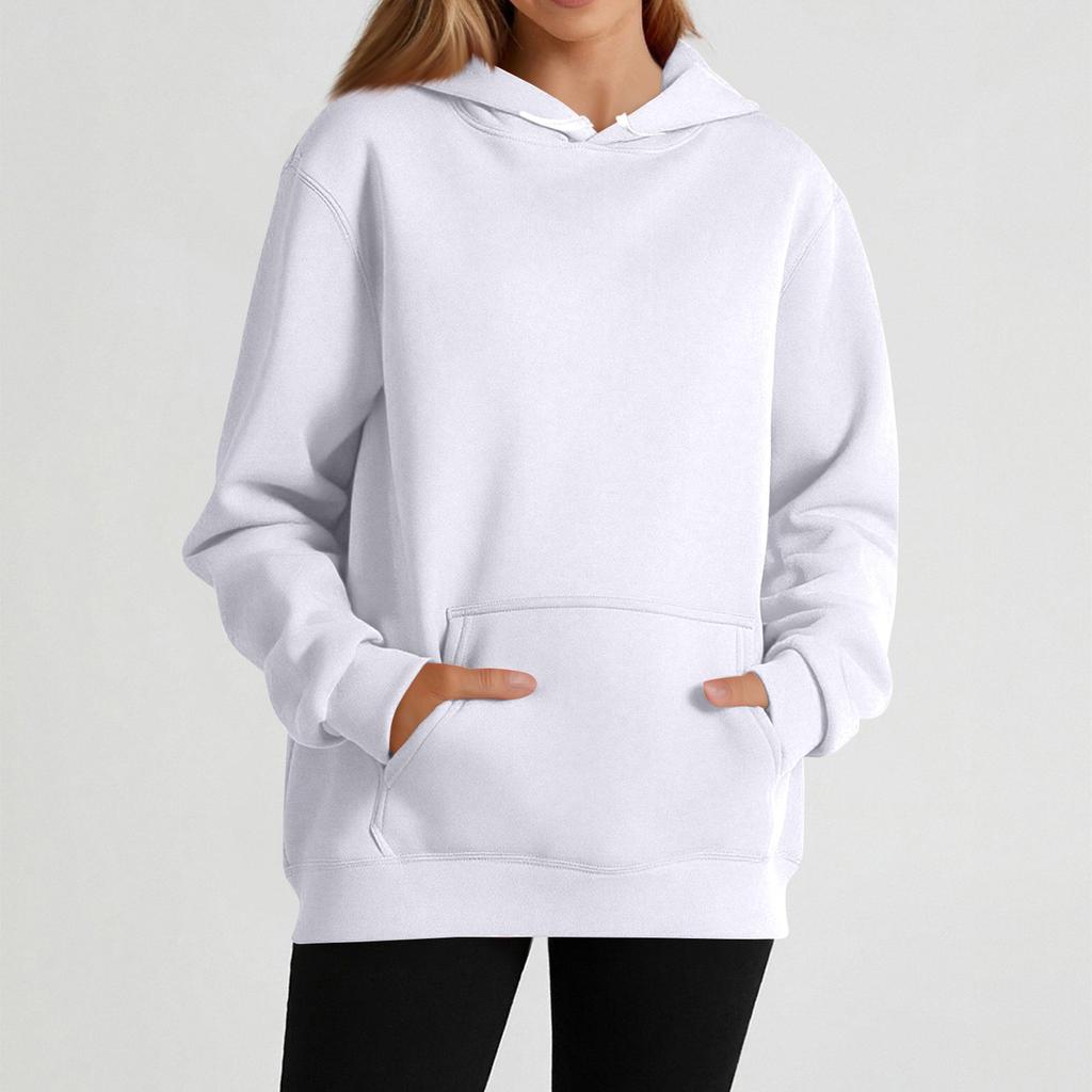 Women's casual long-sleeved solid color hooded sweatshirt
