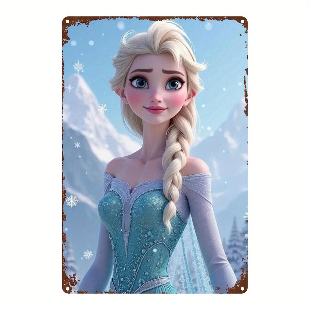 2D Flat, 1pc Disney Frozen Elsa Princess Metal Wall Art - Official Frozen Decor with Pre-Drilled Holes, Vintage Style Poster Sui