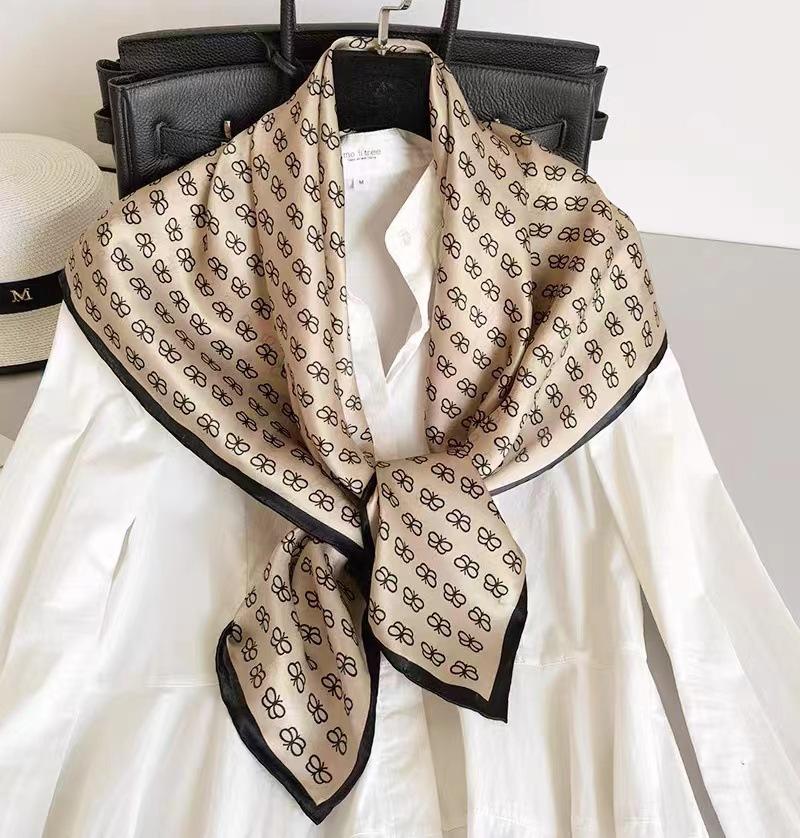 70 Chinese Square Scarves Spring and Summer Versatile 100 Silk Silk Scarves Women, Fashion Professional Stewardess Scarf Hair Accessories Ribbon