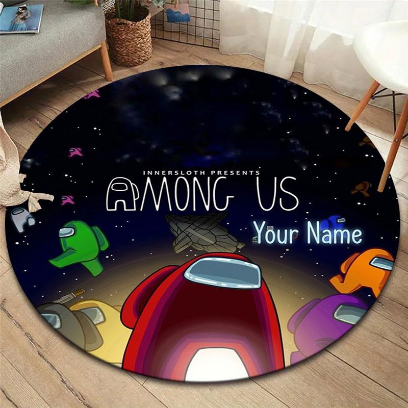 Among Us Custom Name Round Area Rug,Carpet Rug for Living Room Bedroom Sofa Playroom Decor,Non-slip Floor Mat