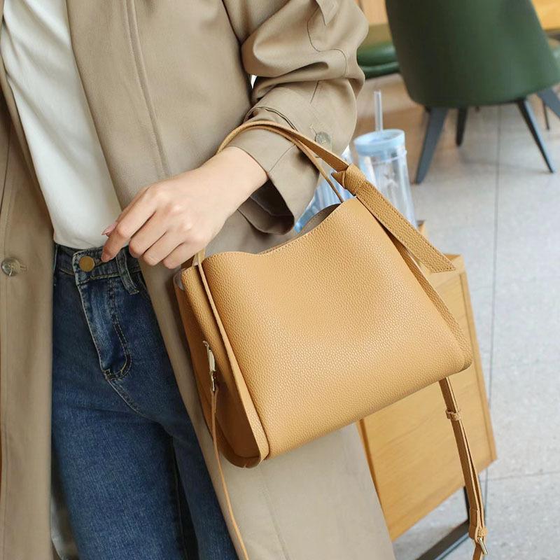 Basket Genuine Leather Bucket Bag Women's Handbag Western Niche Crossbody Bag Top Layer Cowhide Bag for Women