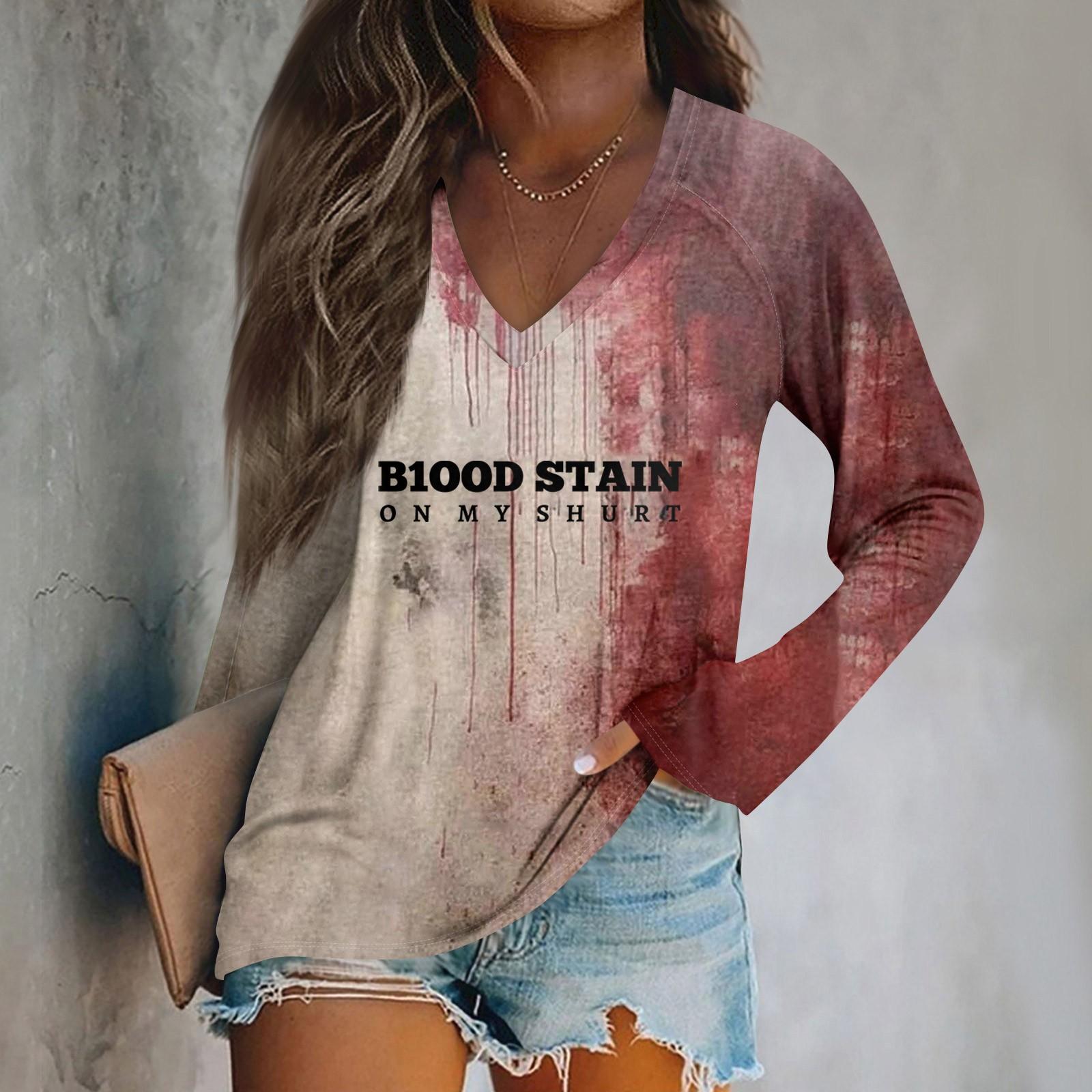 

Women s Fashion Casual Long Sleeve Halloween Printed v-Neck Top L