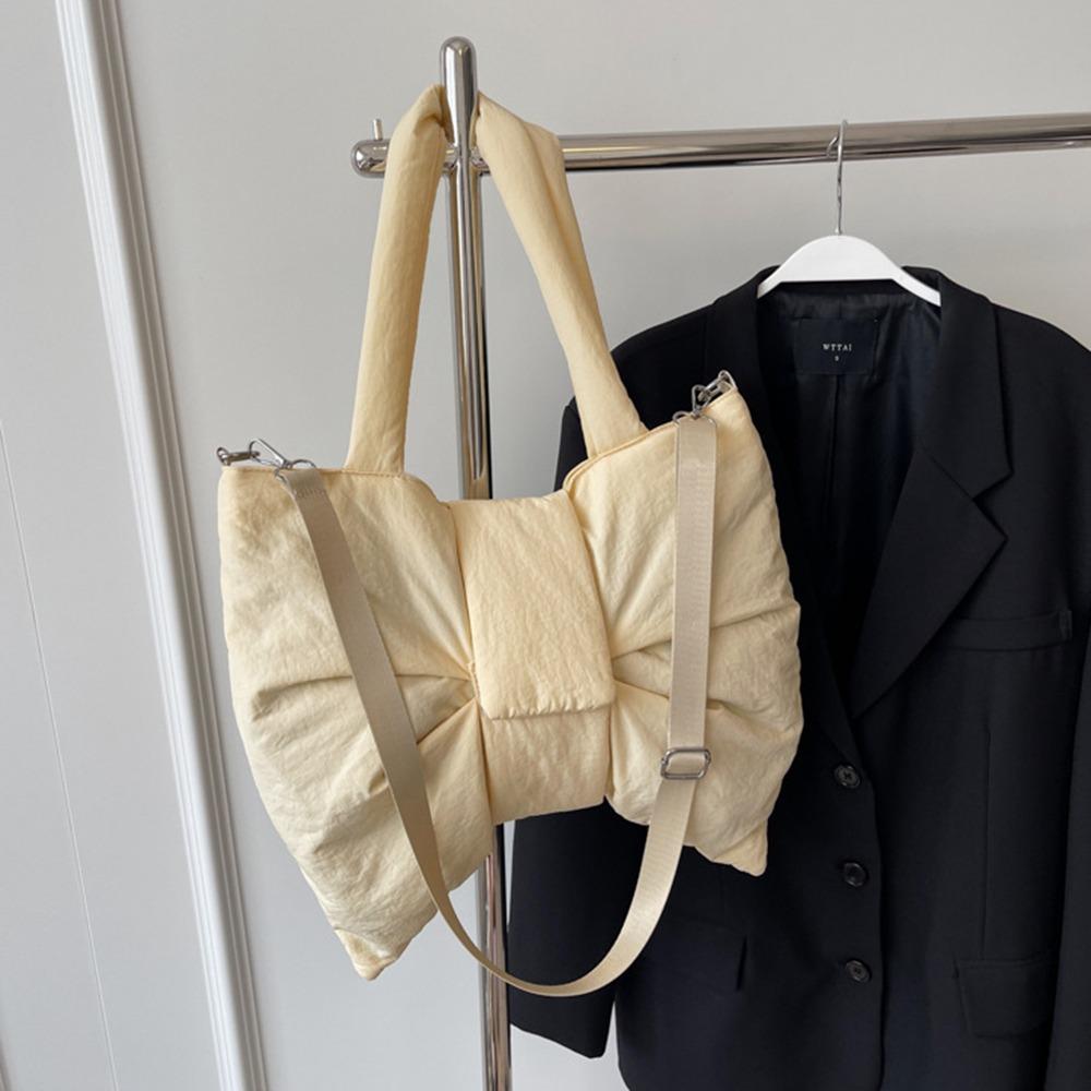 Large Capacity Ruched Bowknot Shoulder Bag Cotton Padded Crossbody Bags  Students