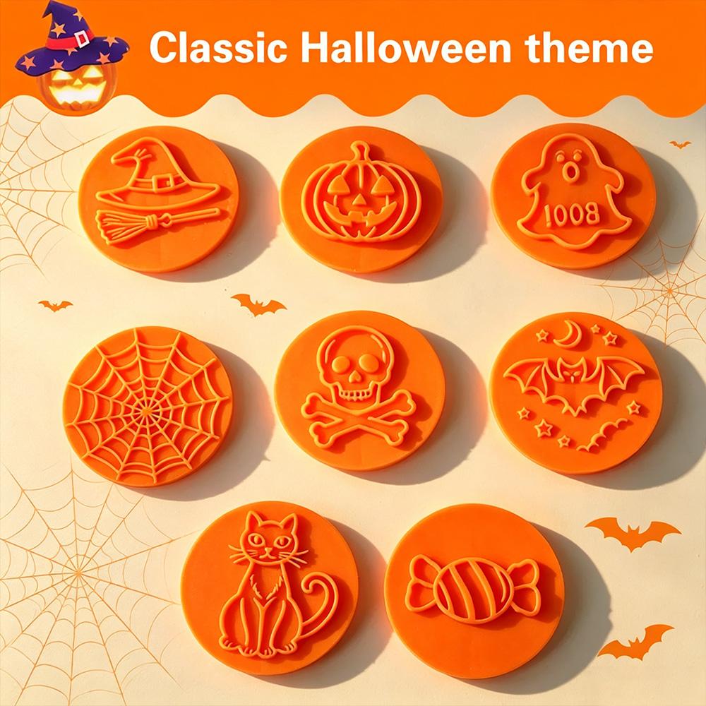 Halloween DIY Baking Molds 8Pcs Magnetic Replaceable Cookie Emboss Stamp Cutters 3D Press Mould for Fondant Biscuits Sugar Craft