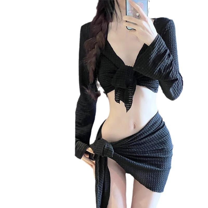 Women's Four-Piece Cross-Border Swimsuit: Long-Sleeve Sexy Bikini with Slimming Gathered Top for Seaside Holidays