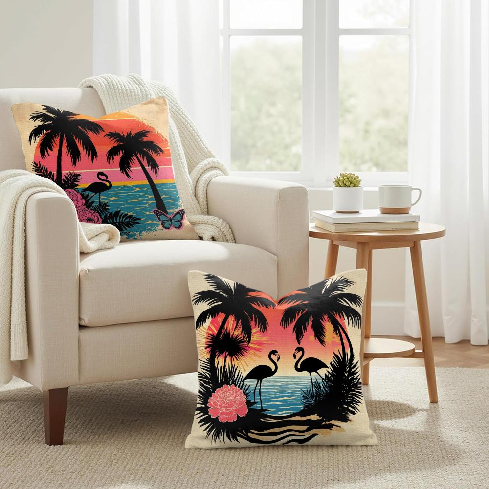 Tropical Palm Flamingo Cushion Cover Natural Linen Organic Fabric DoubleSided Printing Couch Pillow Covers Home Decor