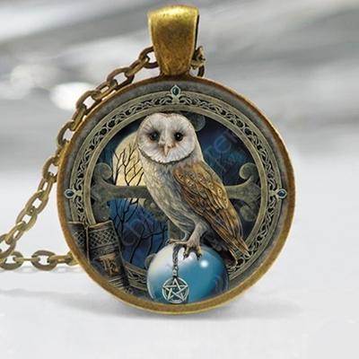 Neue Mode Wicca Eule Glas Cabochon Halskette Retro Anhänger Handgemachten Schmuck Wicca Hexerei Amulett