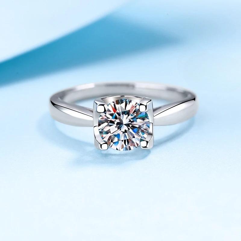 Tezzc Moissanite Ring Sterling Silver Lab Diamond for Women Wedding Engagement Rings Band Jewelry with Certificate