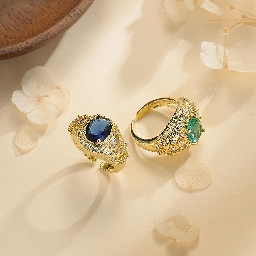 New Full Diamond Sparkling Diamond Open Ring with Female Temperament, High End, Retro Fashion, Versatile, and Non Fading Food Ring