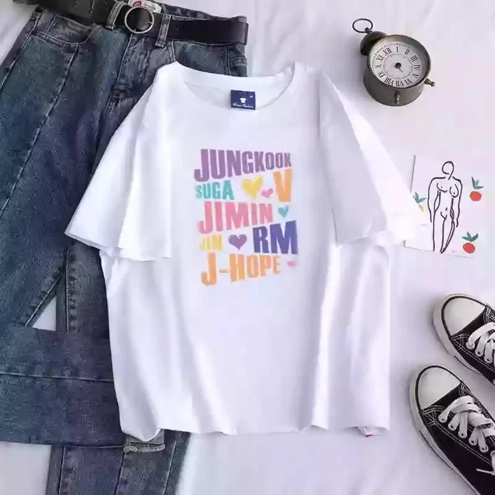 

Kpop Printed Men s And Women s T Shirt Jungkook Jimin V J-Hope Rm Jin Short-Sleeved Casual Fashion Top Quality T-Shirt XS