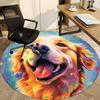 1PC Golden Retriever Artwork Office Round Area Rug,  Mat Suitable ForOffice, Under Office Chairs Bedroom Living Room Home Decor, Room Deco