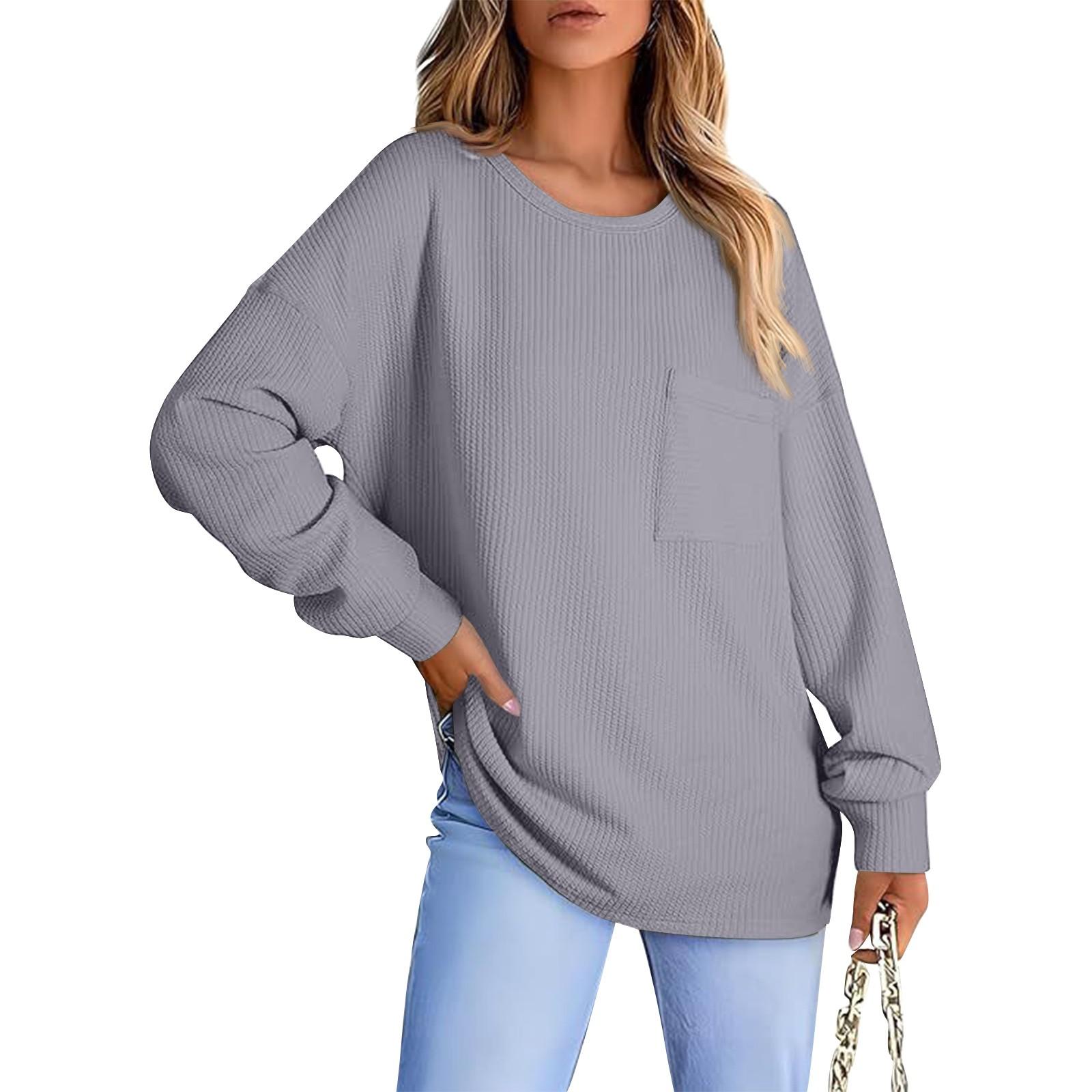 

Женская модная повседневная футболка с круглым вырезом и карманом XL