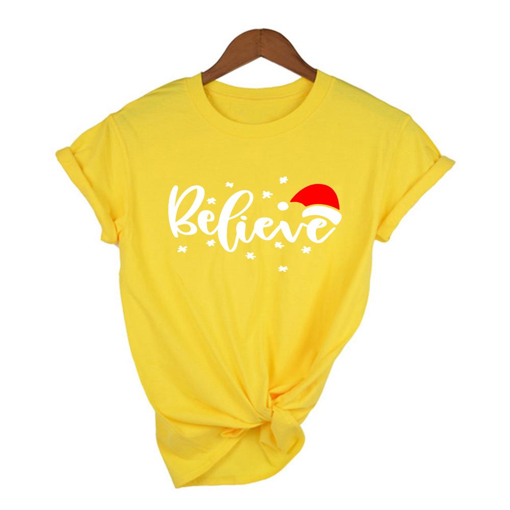 Believe Christmas Women Fashion Clothing Streetwear Faith T Shirt Harajuku Camisetas Mujer Female Short Sleeve S