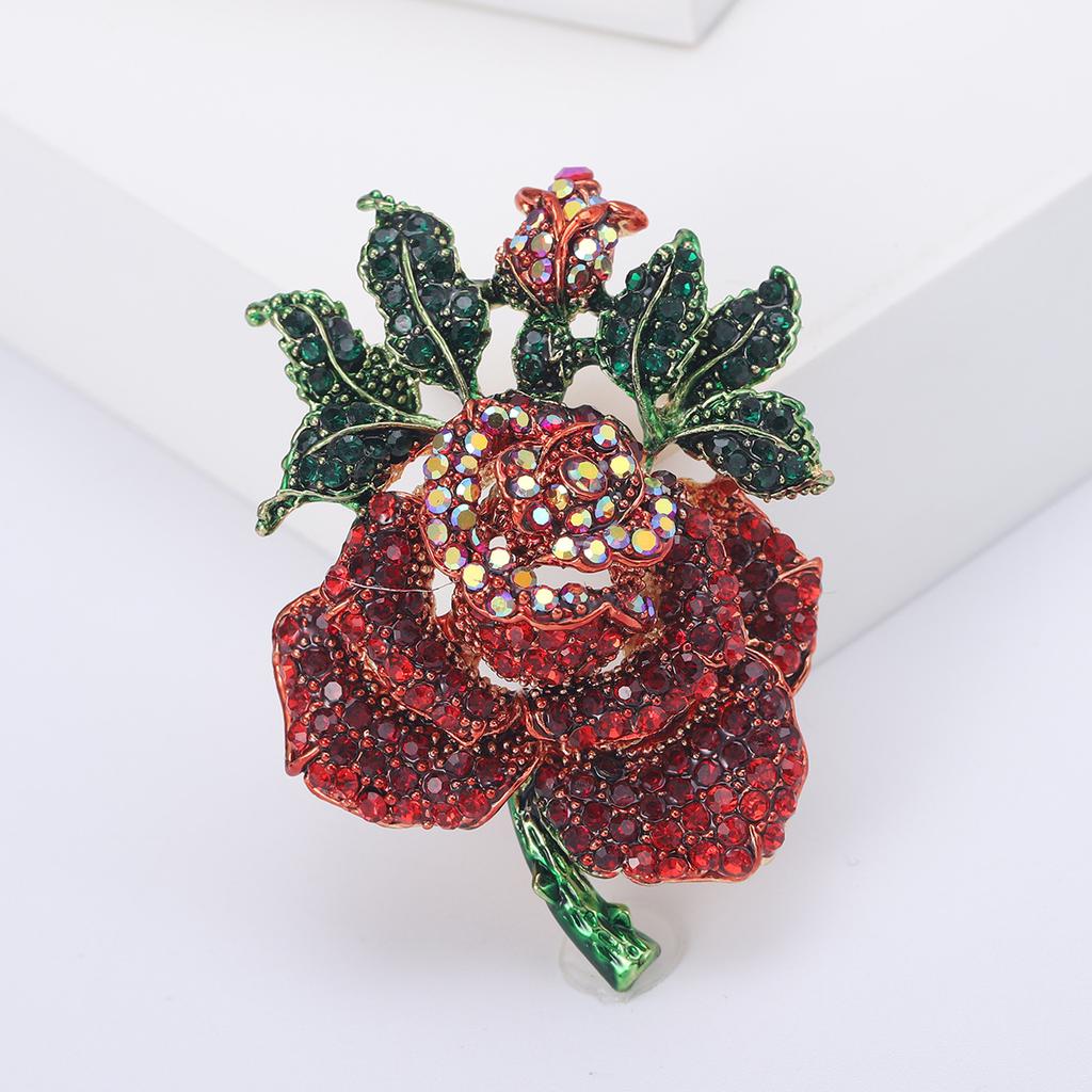 Broche Rose Tendance en Alliage Incrusté de Diamants, Atmosphérique Haut de Gamme Anti-Lumière Écharpe en Soie Boucle Bijou Épingle