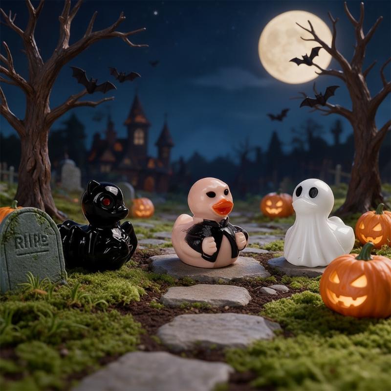 10Pcs Mini Halloween Pumpkin Duck Micro Landscape Resin Ornament Devil Duck Halloween Carnival Party Gift Home Desktop Decoratio
