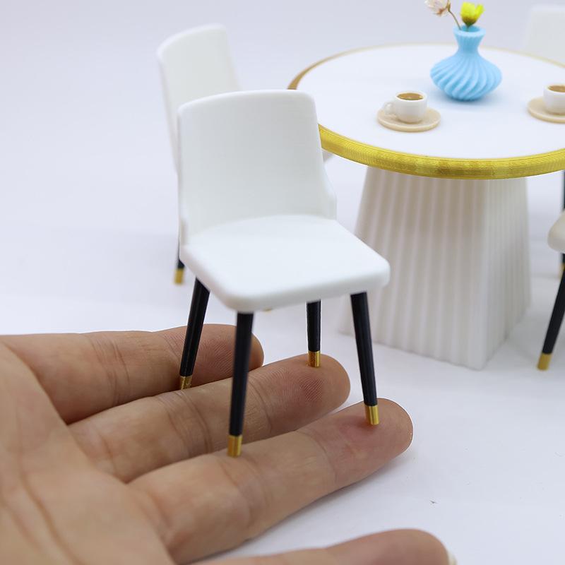 1/12 Dollhouse Simulation Dining Table Chairs Model Dollhouse Mini Living Furniture Toy Dolls House Accessories Pretend Play Toy