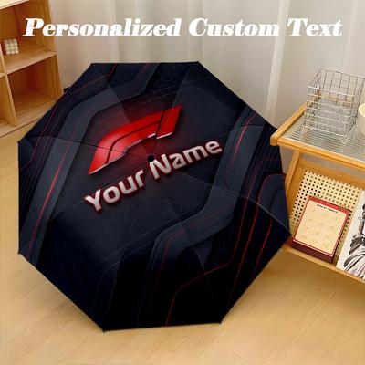 F1 Automatic 8‑ribs Umbrella, Custom Name Text Personalized Folding Umbrella Rain Sun Gift