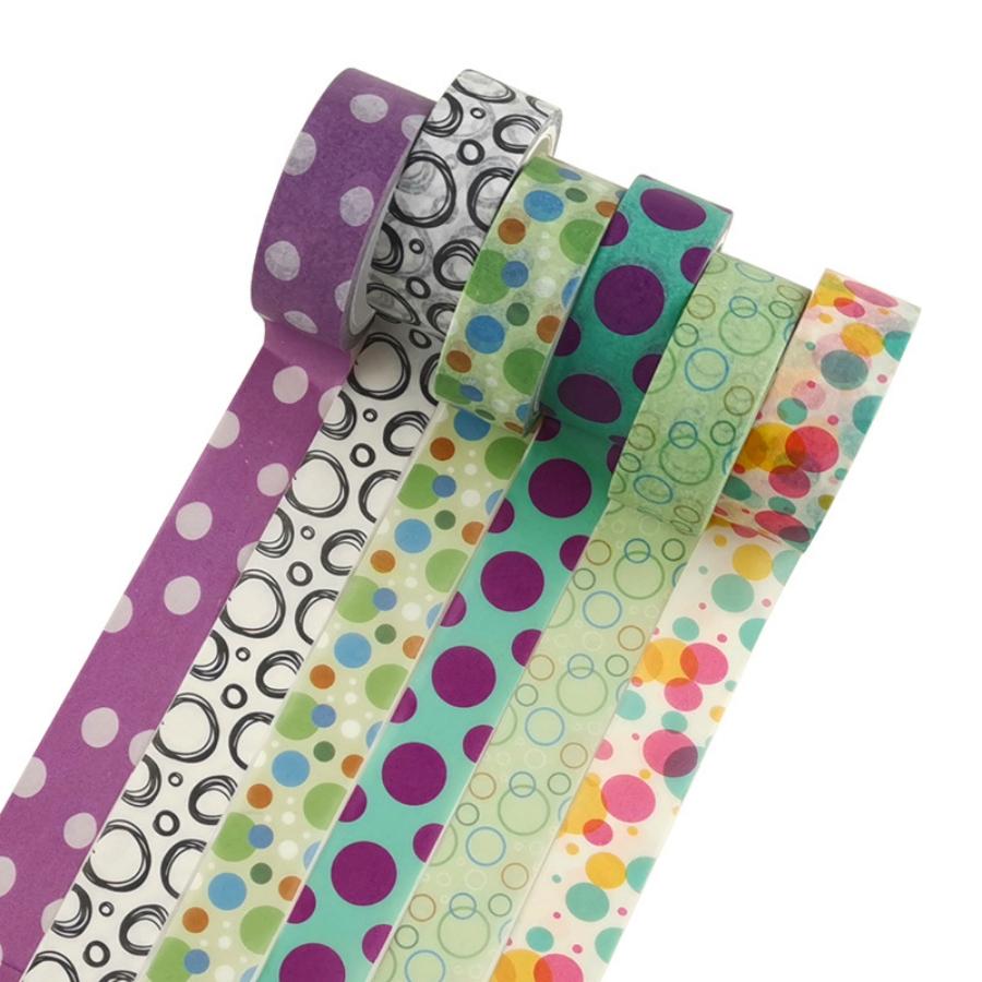 6 Rolls Star Washi Tapes Starry Stars Decorative Paper Tape Adhesive 1.5cm*5m Multi Dots Plaid Bubble Pattern Masking Tape