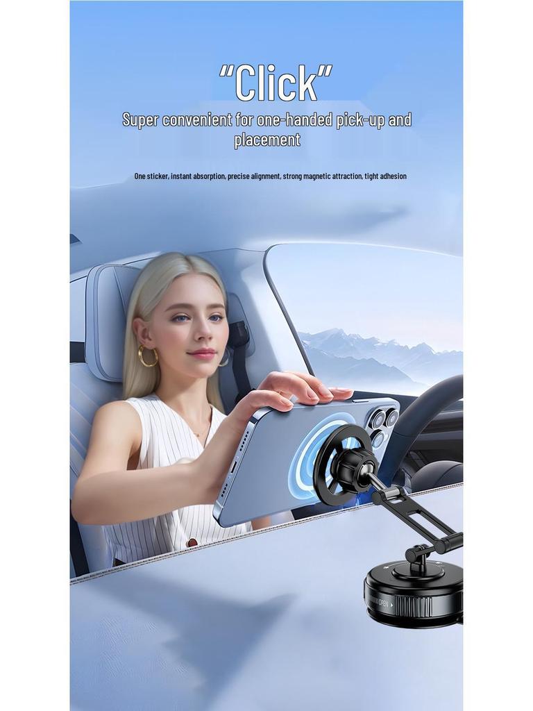 Magnetic Car Mount: 2026 Rotating & Folding Vacuum Suction Holder with Strong Magnetic Force for Car Navigation