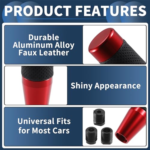 INFINAUTO Zylinder Schaltknauf 18cm Schalthebelknauf für Automatik- und Schaltwagen mit 3 Adaptern Aluminiumlegierung Rot 1 Satz