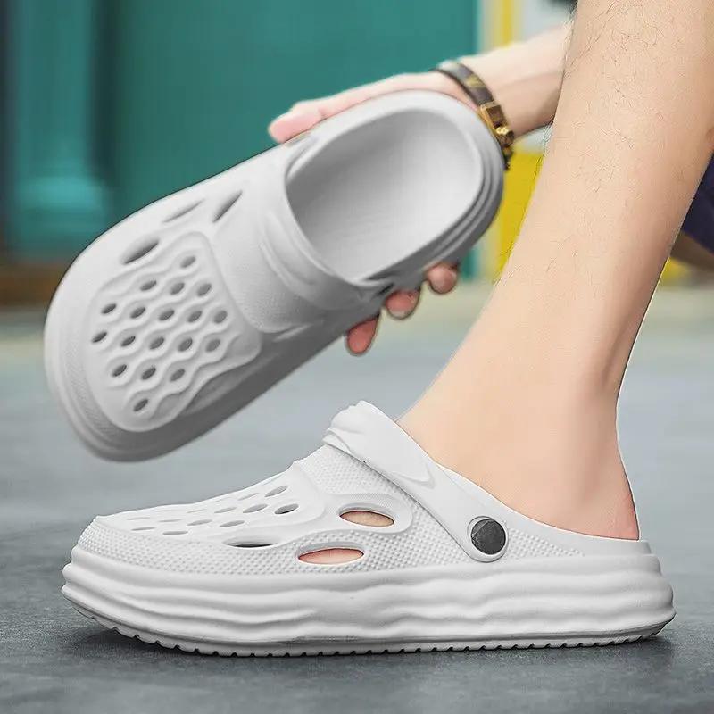 Fashion Platform Male Slipper Hole Sabot Slides Soft Beach Casual 2025 Style Fun Adult High Quality Fashion Designer Luxury Men's Shoe