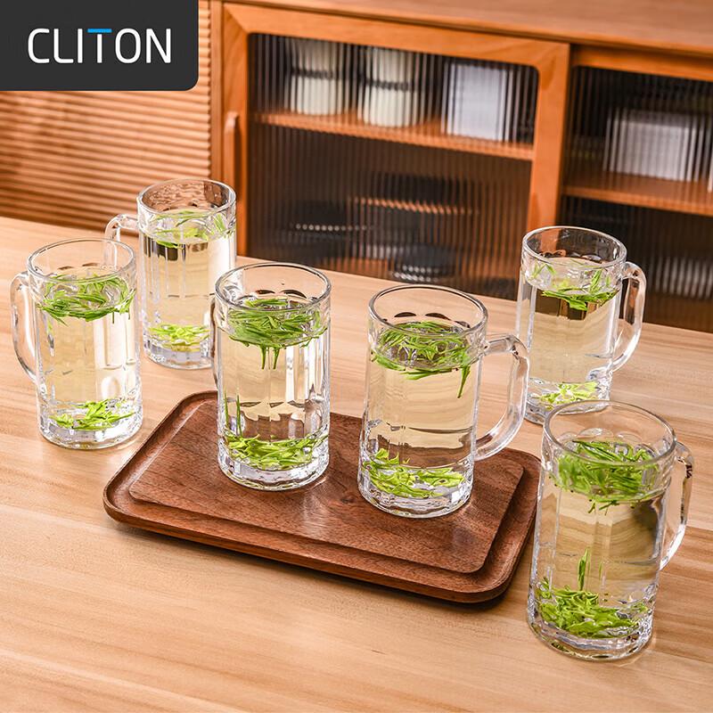 CLITON Handled Glass Beverage Mugs - Set of 6