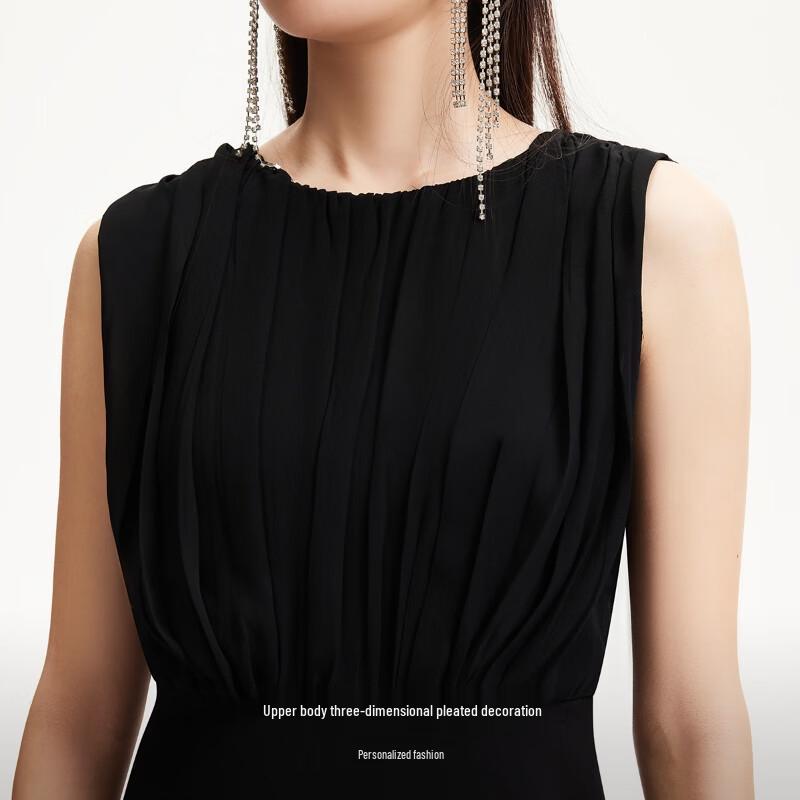 VEROMODA Elegant Mesh Panel Sleeveless Black Dress