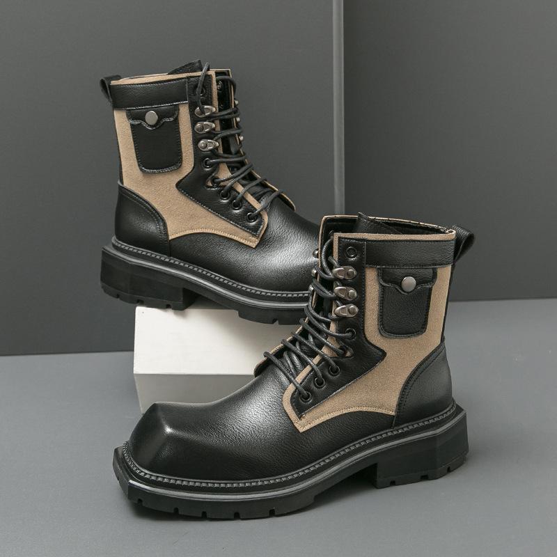Men's Shoes Martin Boots Men's Autumn High-top Casual Locomotive Shoes Combat Tooling Shoes Foreign Trade Heightening Big Head Leather Boots